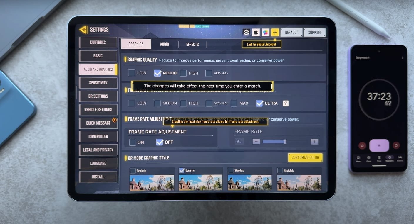 Gaming Performance on Oppo Pad SE on high setting