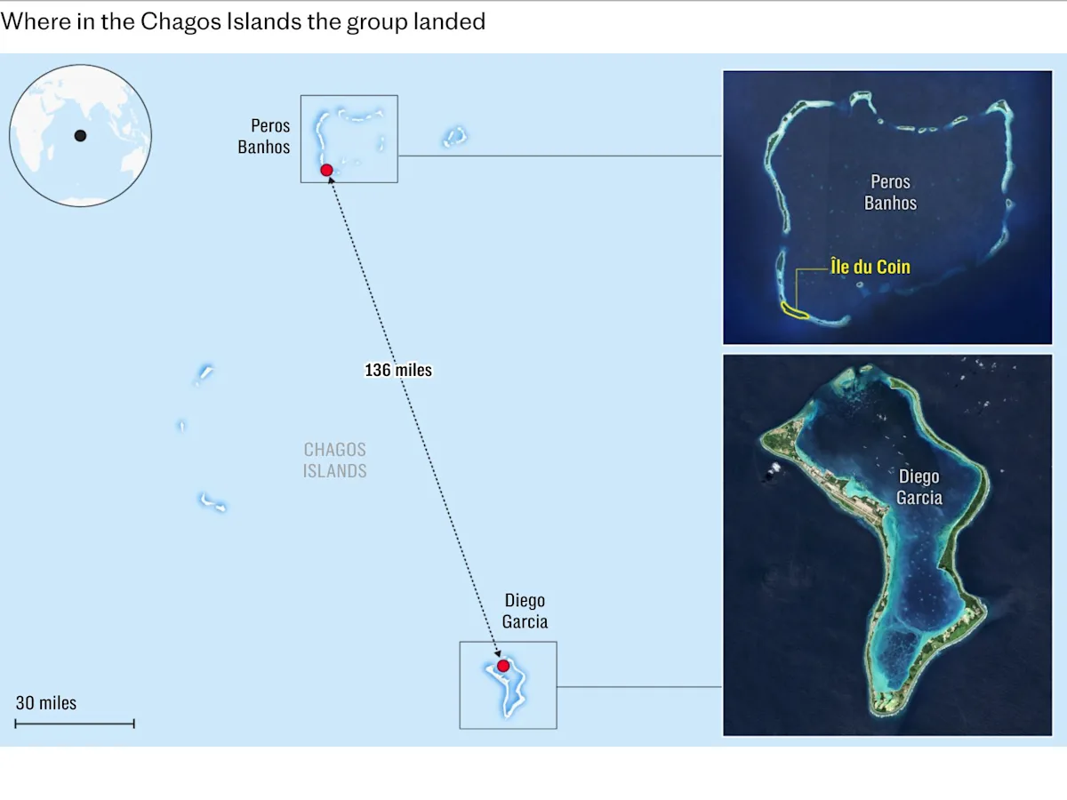 Aerial view of the Chagos Islands, a British Overseas Territory in the Indian Ocean, with a focus on the island's unique biodiversity and strategic location, highlighting the need for urgent aid and support