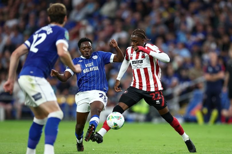 Cardiff City football player in action