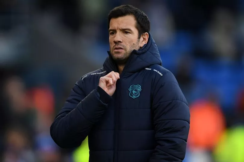 Cardiff City football team in action