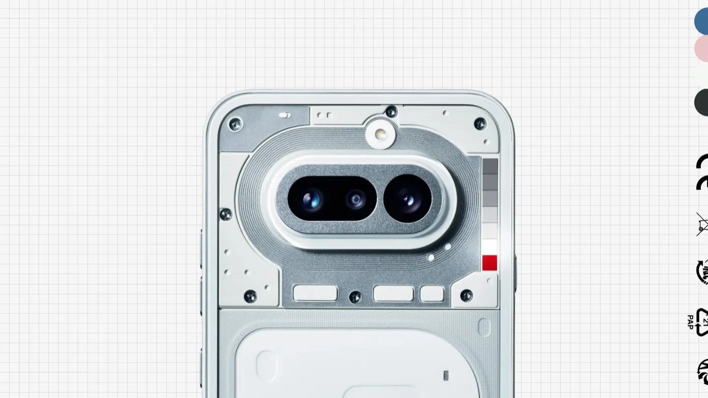 The Nothing Phone 4a features a unique semi-transparent design with a revamped Glyph lighting system, comprising a vertical bar of six square lighting modules. The camera module retains its central, pill-shaped configuration, with the anchoring red square now illuminating as a dedicated recording light. The phone is expected to be available in a range of colours, including blue and pink.