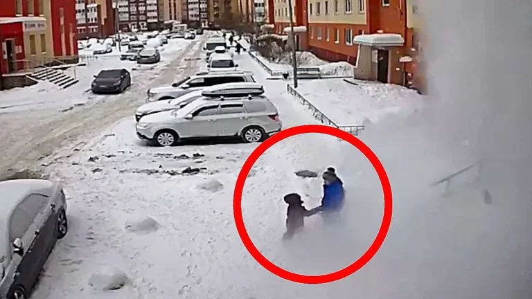 A grandmother shields a child from a falling snow slab in Russia, a heart-wrenching scene that showcases the grandmother's bravery and selfless love, a heroic act that will be remembered in the UK
