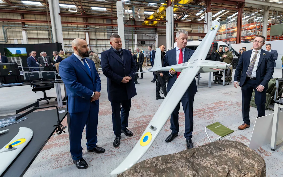 Aerial view of the Ukrainian drone factory in the UK, showcasing its state-of-the-art facilities and equipment, highlighting the collaboration between Ukraine and the UK in the field of drone technology