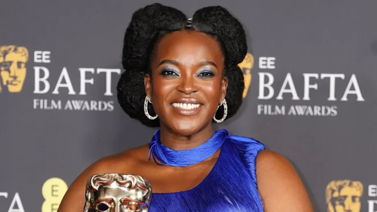 Wunmi Mosaku at the Baftas, looking stunning in a red dress, but her behaviour has been called into question, sparking a wider conversation about celebrity behaviour and its impact on fans, with the primary keyword being Wunmi Mosaku