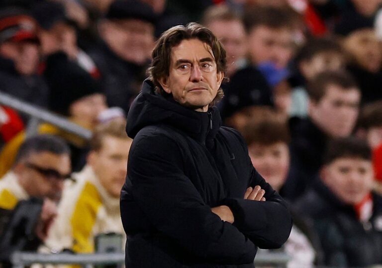 Thomas Frank on the touchline during Tottenham draw