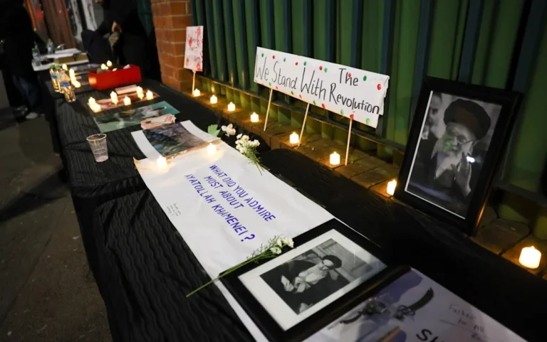 Manchester students gather to pay tribute to the Ayatollah, a prominent figure in the Muslim community, known for his wisdom and guidance, with a focus on interfaith dialogue and social justice, in the heart of the city