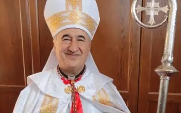 A photograph of Pope Leo, with a solemn expression, standing in front of a Catholic Church, highlighting the primary keyword phrase 'Pope Leo' and the colour of the Church's reputation