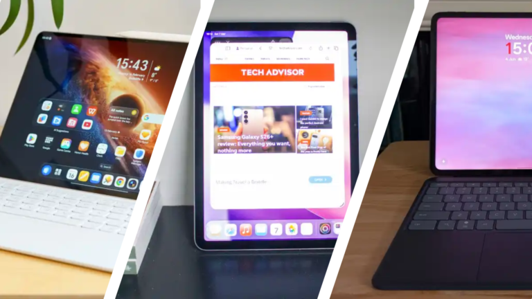 A person holding a tablet with a beautiful display, showcasing the best tablets available in the UK, including the latest iPads and Android devices from Samsung and Xiaomi, with a focus on the primary keyword 'best tablets UK'