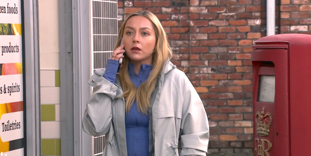Coronation Street's Megan Walsh looking worried as her behaviour is exposed in a shocking ITVX episode, drama and suspense as the truth comes out about her actions on the cobbles