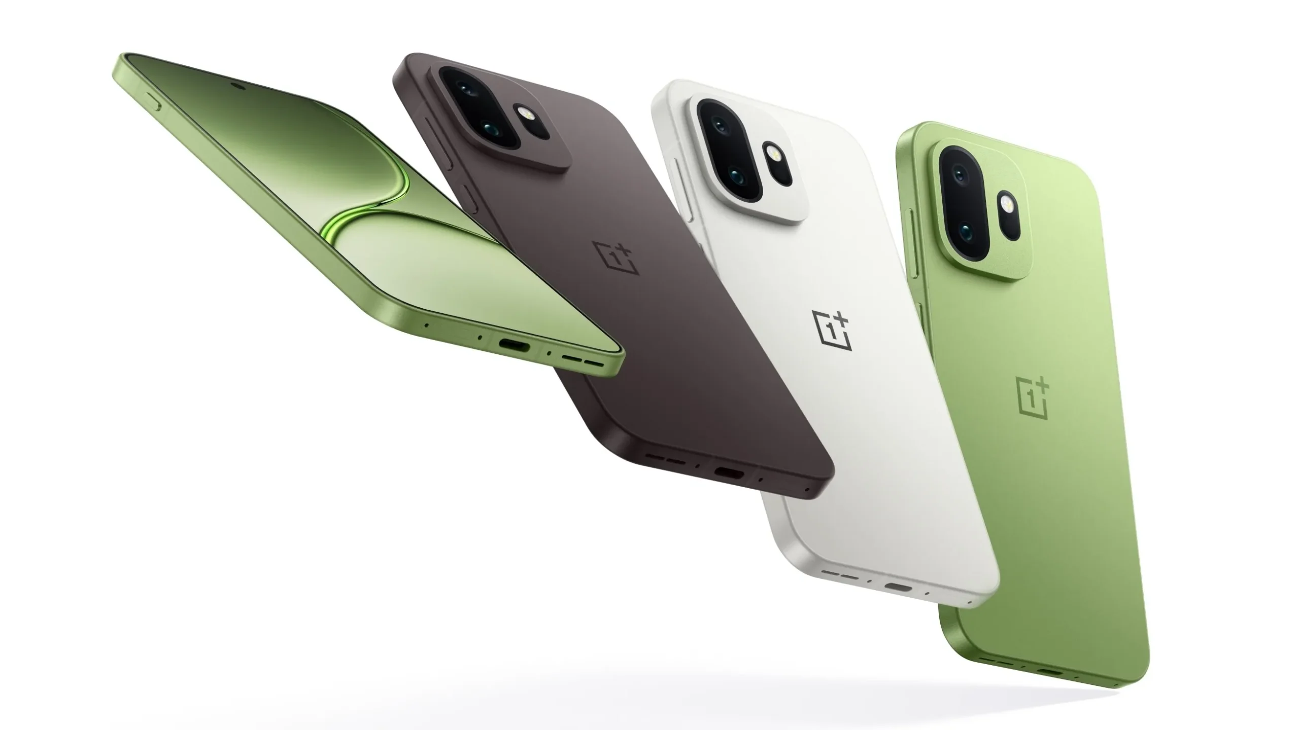 The OnePlus 15T smartphone with a 6.32-inch AMOLED display and ultrasonic fingerprint sensor, featuring Qi2 magnetic charging support and a huge 7500mAh SiC battery, available in three colours: Healing White Chocolate, Pure Cocoa Brown, and Relaxing Matcha Green