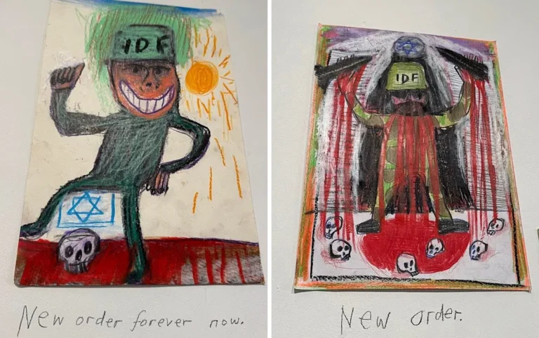 A protest outside a labour council building, with people holding signs condemning anti-Semitic behaviour and promoting inclusivity, featuring a labour council logo in the background, with a clear message against anti-Semitic imagery