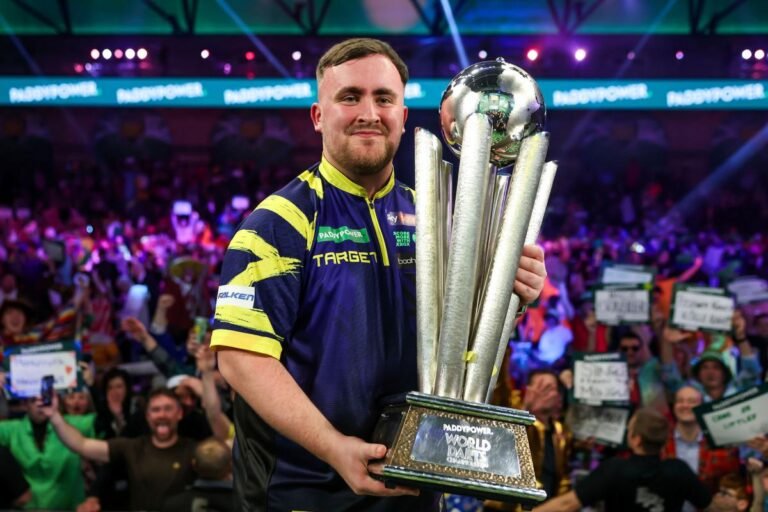 Luke Littler in action at the World Darts Championship