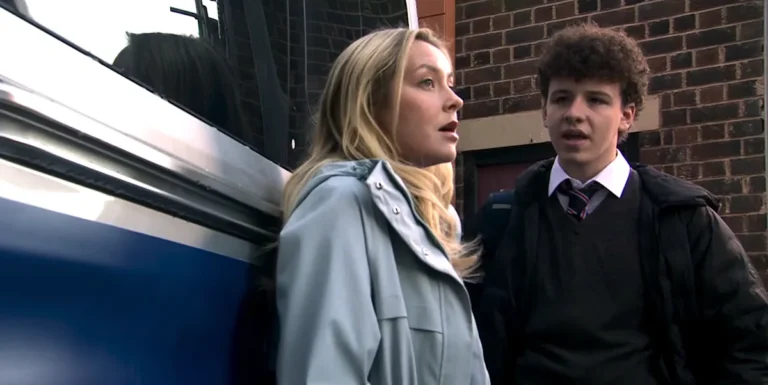 A dramatic scene from Coronation Street featuring Megan and Will, with a dark and ominous tone, hinting at the missing character's storyline, a pivotal moment in the show's history, with a focus on the primary keyword phrase Coronation Street