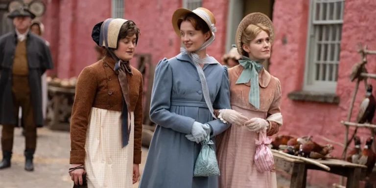 A group of characters from the new period drama on the BBC, set against a stunning backdrop of rolling hills and historic buildings, with the primary keyword 'period drama' naturally included in the descriptive alternative text for the featured image, showcasing the show's intricate costumes and sets.