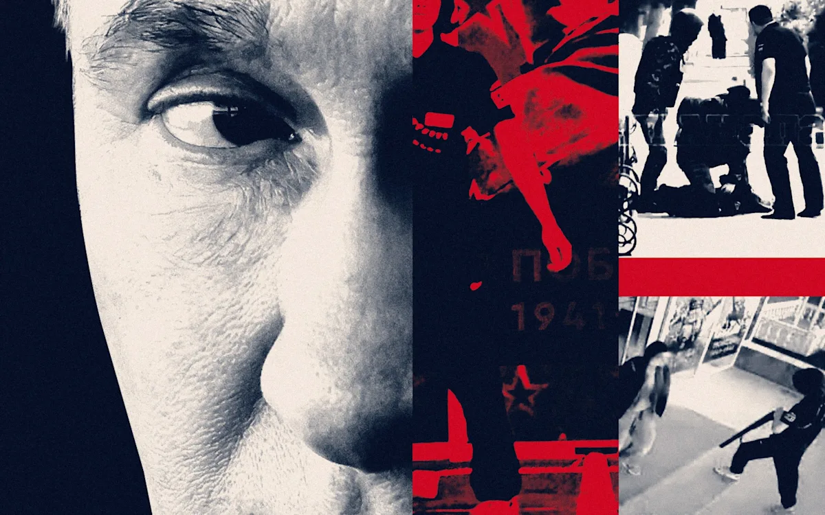 A photo of the Ukrainian flag waving in the wind, with a cityscape in the background, symbolising hope and resistance in the face of conflict and war, with a focus on the primary keyword phrase Putin's dual wars