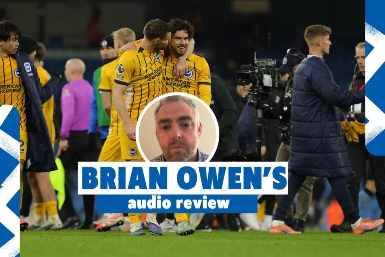 Brighton players celebrating at Etihad Stadium