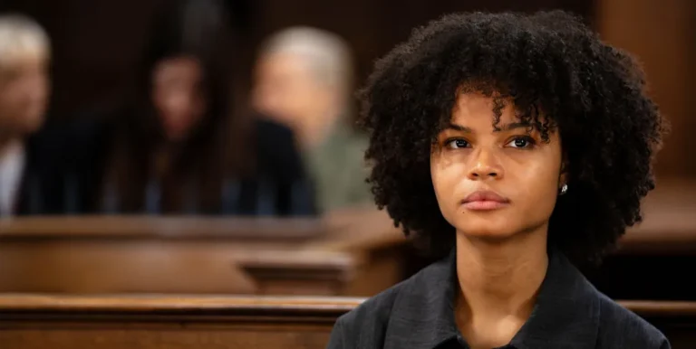 EastEnders character Jasmine stands in the dock, looking worried as new evidence is presented in her trial, the fate of Jasmine hangs in the balance as the truth begins to unravel, the latest twist in the BBC soap