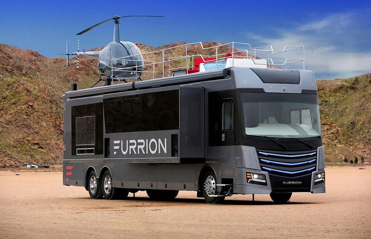 Luxury motorhome interior with lavish furnishings
