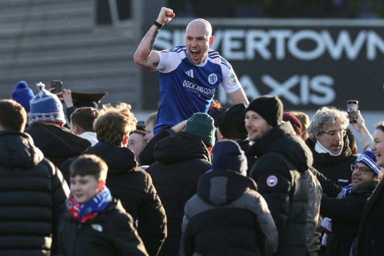 Macclesfield players celebrating FA Cup win
