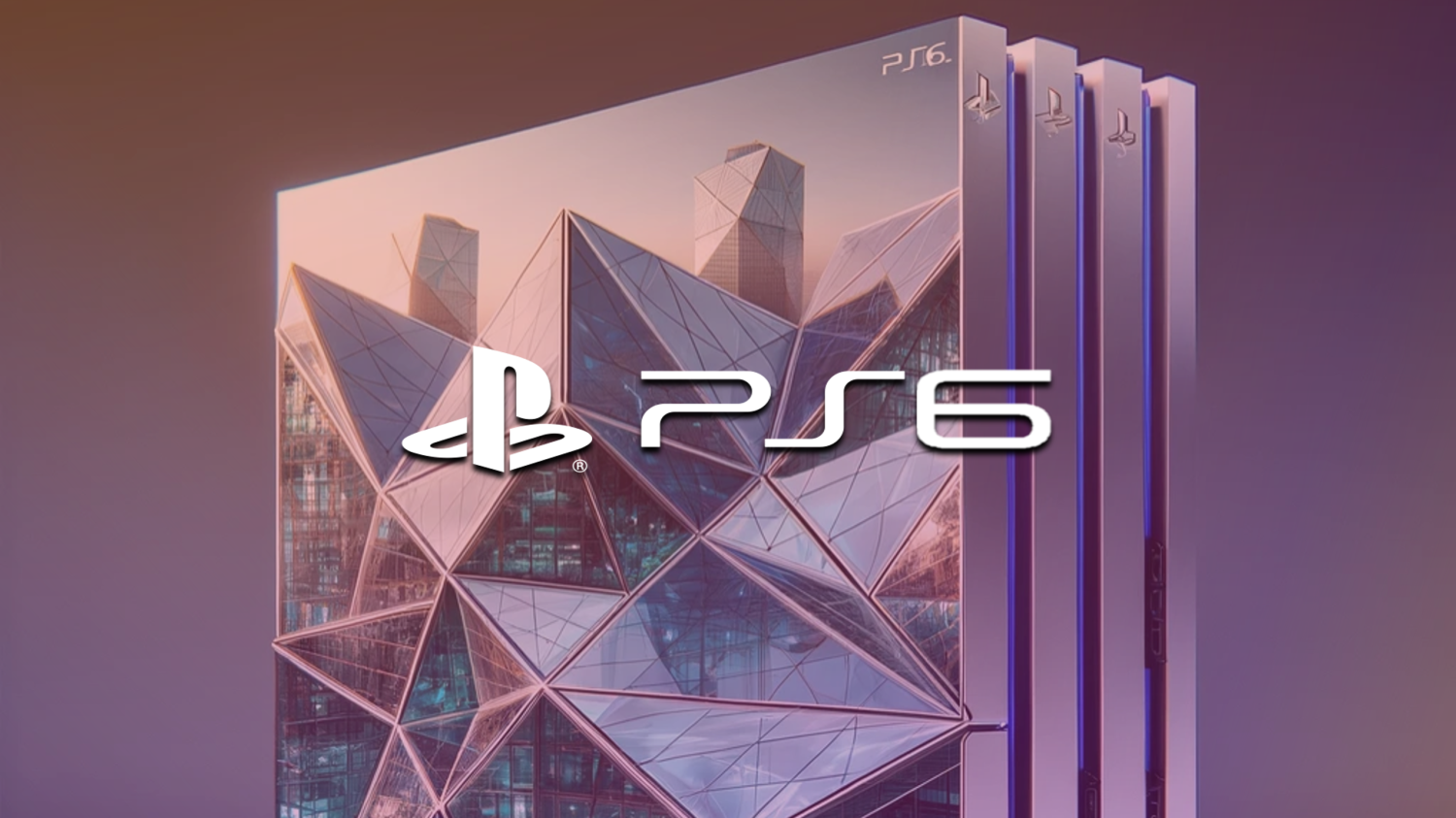 A close-up of a PlayStation console with a cityscape in the background, symbolising the gaming industry's uncertainty amidst global economic disruptions, with the PlayStation 6 logo prominently displayed, representing the next-gen console that is highly anticipated by gamers worldwide.