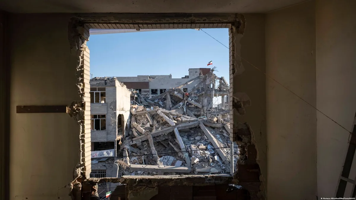 A photograph of the Iranian flag waving in the wind, with a subtle image of the US flag in the background, symbolising the complex and tumultuous relationship between the two nations, with a focus on the Iran war and its implications for the Middle East peace process