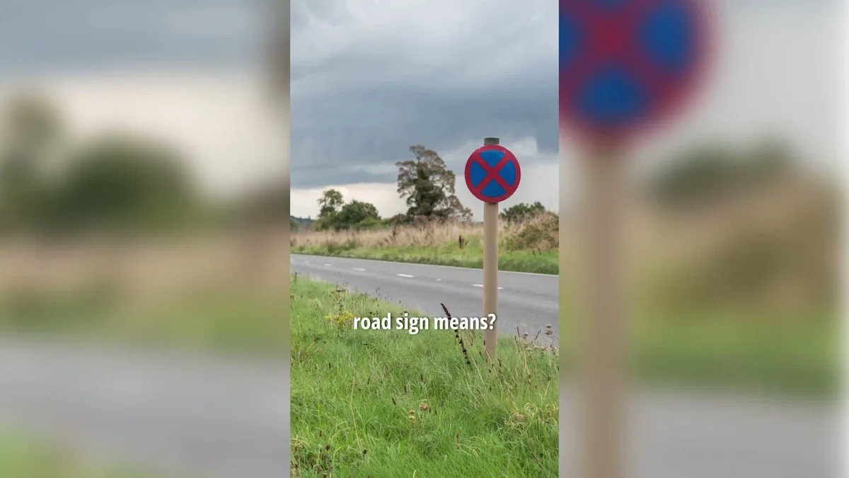 A photo of a mysterious road sign that is leaving people perplexed, with a car stopped in the background, highlighting the primary keyword of road signs