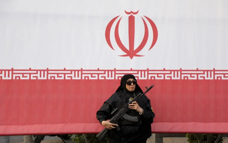 Aerial view of the Strait of Hormuz, with Iranian naval vessels patrolling the waterway, as the Iran ceasefire hangs in the balance, with the US and Iran engaging in a war of words over the region's future