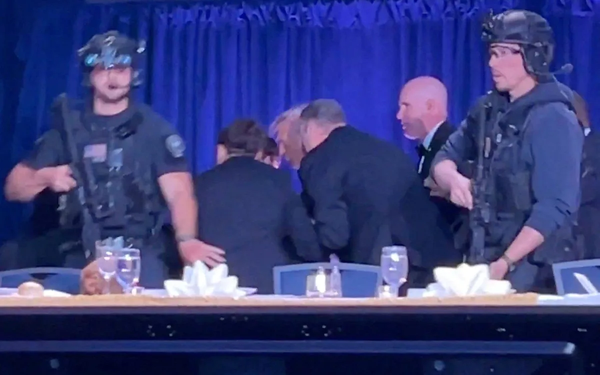 A dramatic and descriptive image of the Trump incident, with a focus on the primary keyword phrase eyewitness account, capturing the colour and chaos of the scene