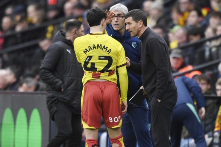 Watford players in physical battle