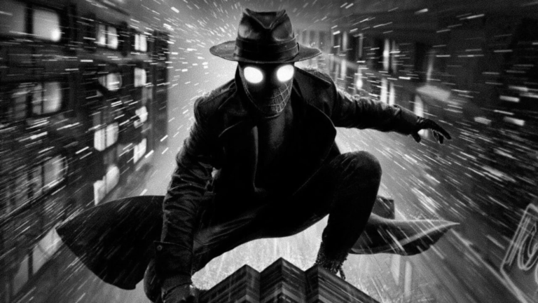 Nicolas Cage as Spider-Noir, a gumshoe superhero in a stylised, noirish New York, set in the 1930s, with a cityscape in the background, showcasing the primary keyword Spider-Man