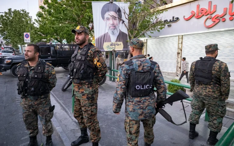 Iranian protesters facing off against foreign militias, a descriptive image of the crackdown with a focus on the primary keyword phrase Iran regime