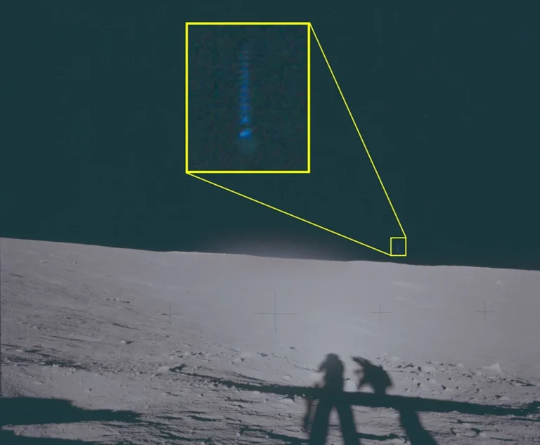 A photograph of the Moon's surface with a UFO in the distance, taken by Apollo astronauts during their mission, showcasing the strange and unexplained phenomena encountered in space, with a focus on the primary keyword, Apollo astronauts