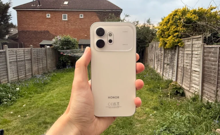The Honor 600 smartphone with a 200Mp main camera and 6.57-inch AMOLED display, available in the UK market with a price tag of £549.99, featuring a golden white colouring and sleek design