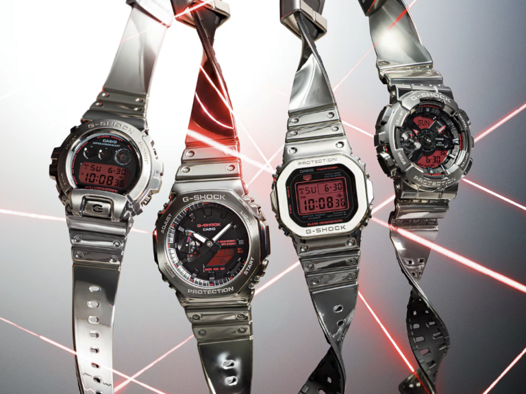Casio's new Fine Metallic Series G-Shock watches featuring stainless steel bezels and vibrant red displays, perfect for watch enthusiasts who value style and durability