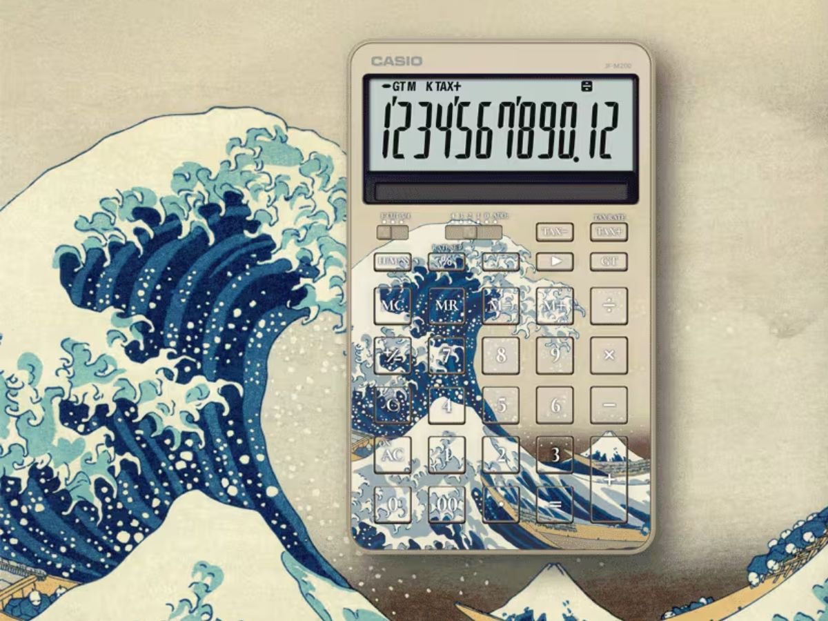 Casio calculator with Hokusai design