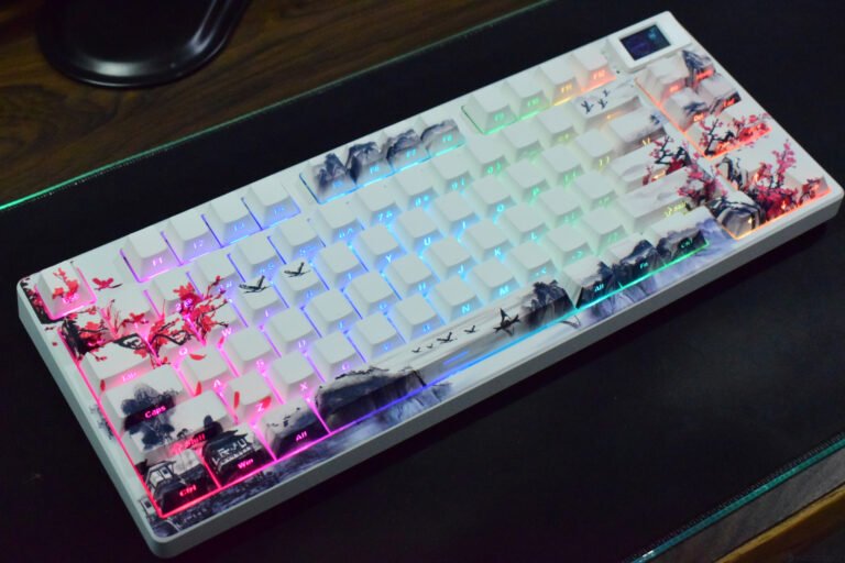 The Womier SK80 Pro keyboard boasts a sleek design with vibrant colour themes, making it a standout among 75% keyboards, with its magnetic switch-based mechanism and impressive visual styling that is sure to mesmerize enthusiasts of mechanical and magnetic keyboards alike