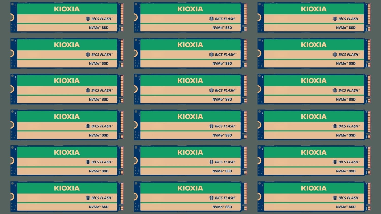 KIOXIA's NAND flash and SSD storage solutions, with a background of circuit boards and memory chips, representing the company's sold-out 2026 production capacity, and highlighting the growing demand for storage solutions, with a focus on flash memory and SSDs.