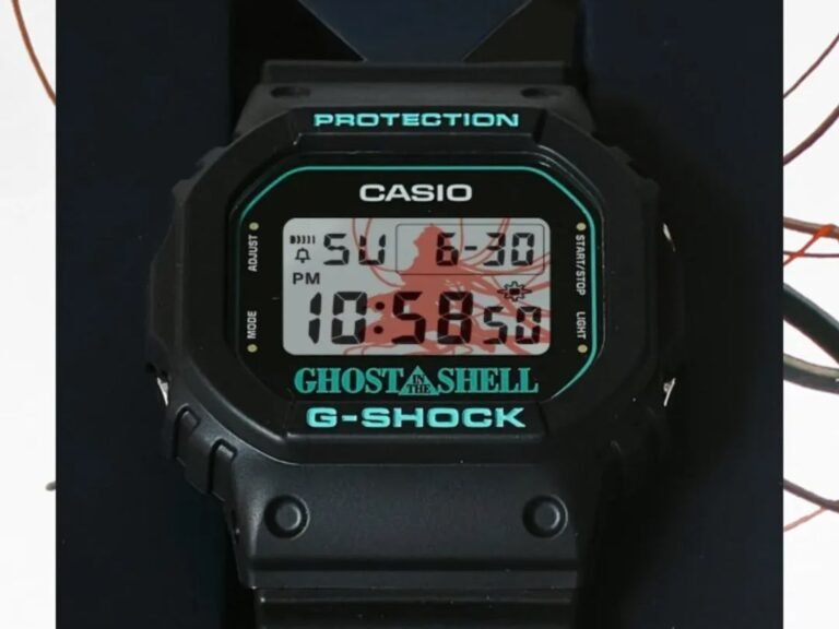 The G-Shock DW-5600 x Ghost in The Shell anime watch features a distinctive design, combining the classic DW-5600 model with futuristic elements from the beloved anime series, showcasing a unique blend of style and functionality, with a colour scheme and intricate details that are sure to appeal to fans and watch collectors alike, making it a highly coveted addition to any collection, with its rich history and impressive features, this watch is poised to make a lasting impact in the world of watchmaking.