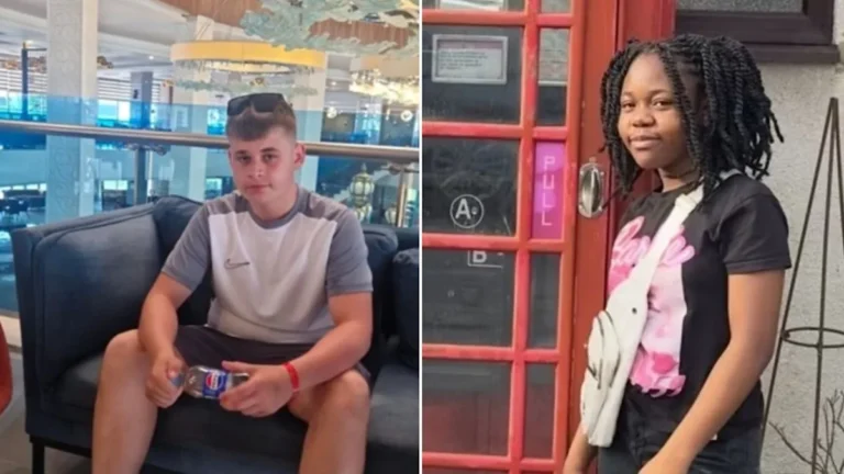 A person swimming in a lake on a hot summer day, with a red flag warning of strong currents in the background, as the UK heatwave continues to pose a threat to water safety