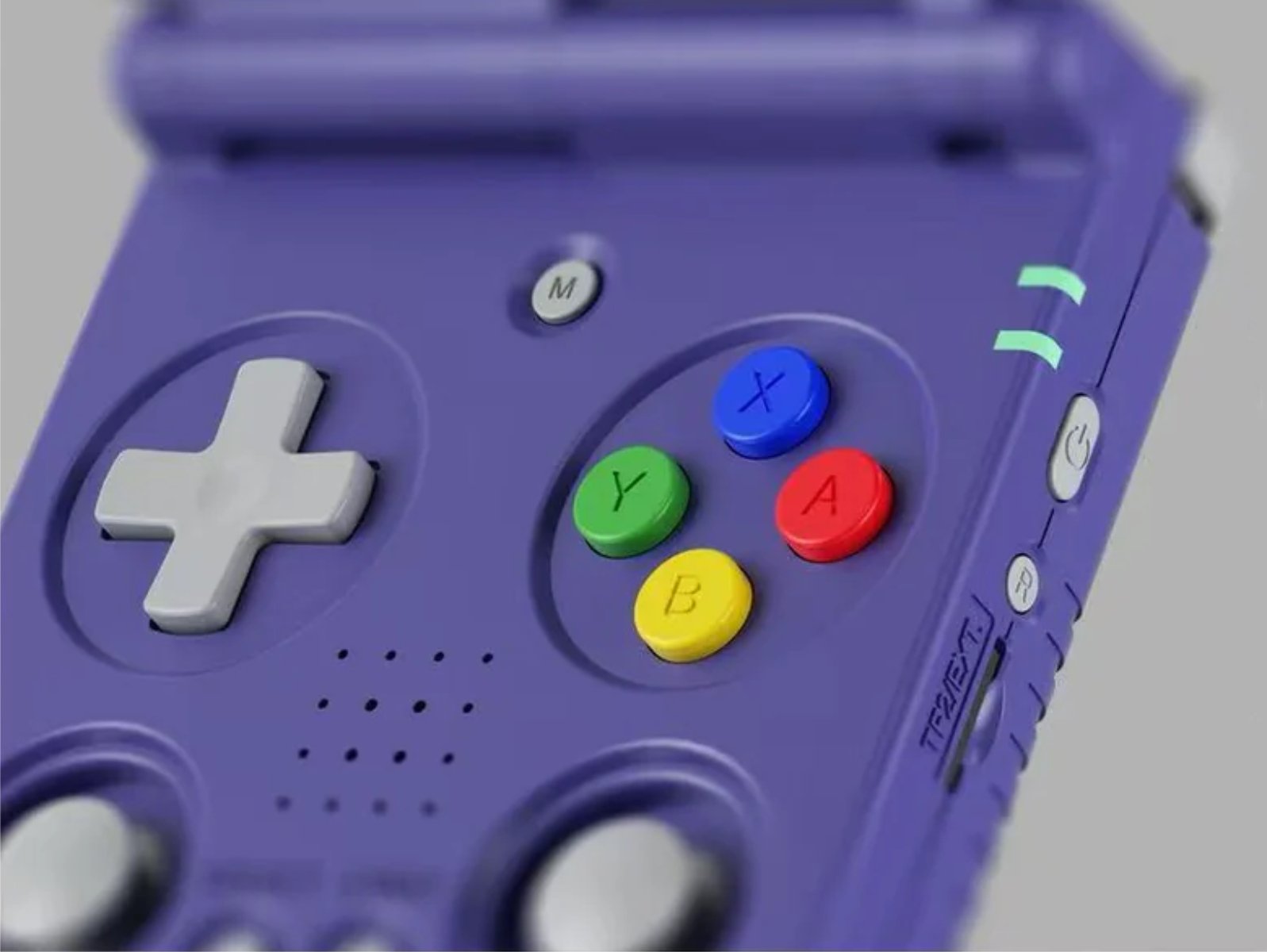 Anbernic's popular clamshell gaming handheld with a colour screen, featuring a variety of games and a compact design, perfect for gaming on-the-go, with the primary keyword being Anbernic's silent downgrade of their gaming handheld