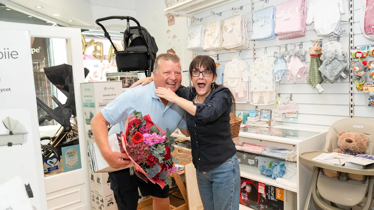 A former delivery driver, now a lottery winner, spreading joy and kindness at their former workplace, bringing colour and happiness to the environment, a truly inspiring story of generosity and community spirit