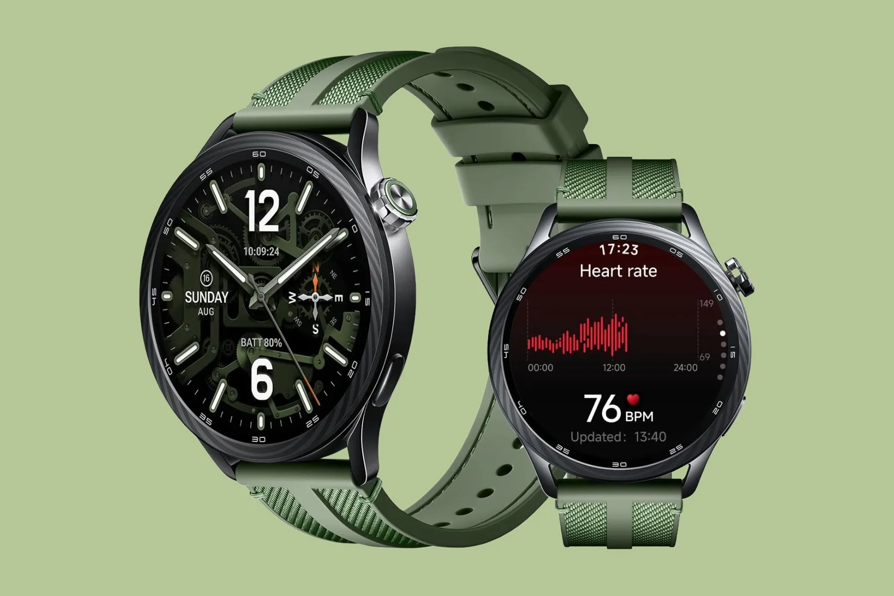 The Xiaomi Watch S5 smartwatch features a 1.48-inch AMOLED display, stainless steel case, and a range of innovative features, including dual-band GPS, offline maps, and a new sensor module with four LEDs and four photodiodes, making it an ideal choice for athletes and outdoor enthusiasts in the UK, with a special Jungle Green strap made of fluorocarbon rubber and braided nylon fabric