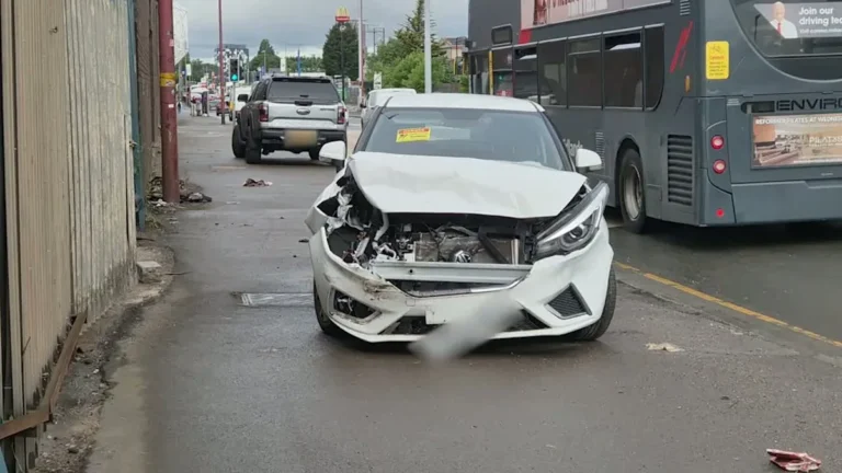 A41 Birmingham Road car crash scene, with authorities examining the area and vehicles involved, highlighting the importance of road safety awareness and responsible driving behaviour