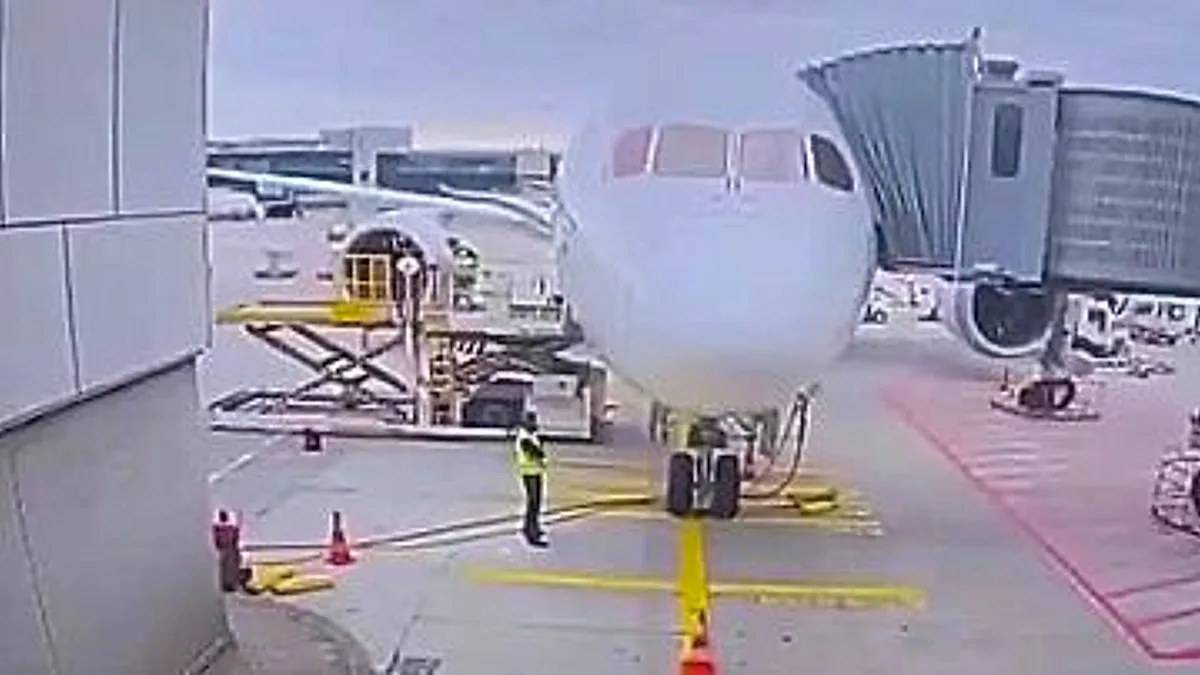 A Lufthansa Boeing 787 aircraft with a collapsed nose gear at Frankfurt Airport, highlighting the importance of regular maintenance and inspections to prevent such accidents, with a focus on aviation safety and aircraft maintenance