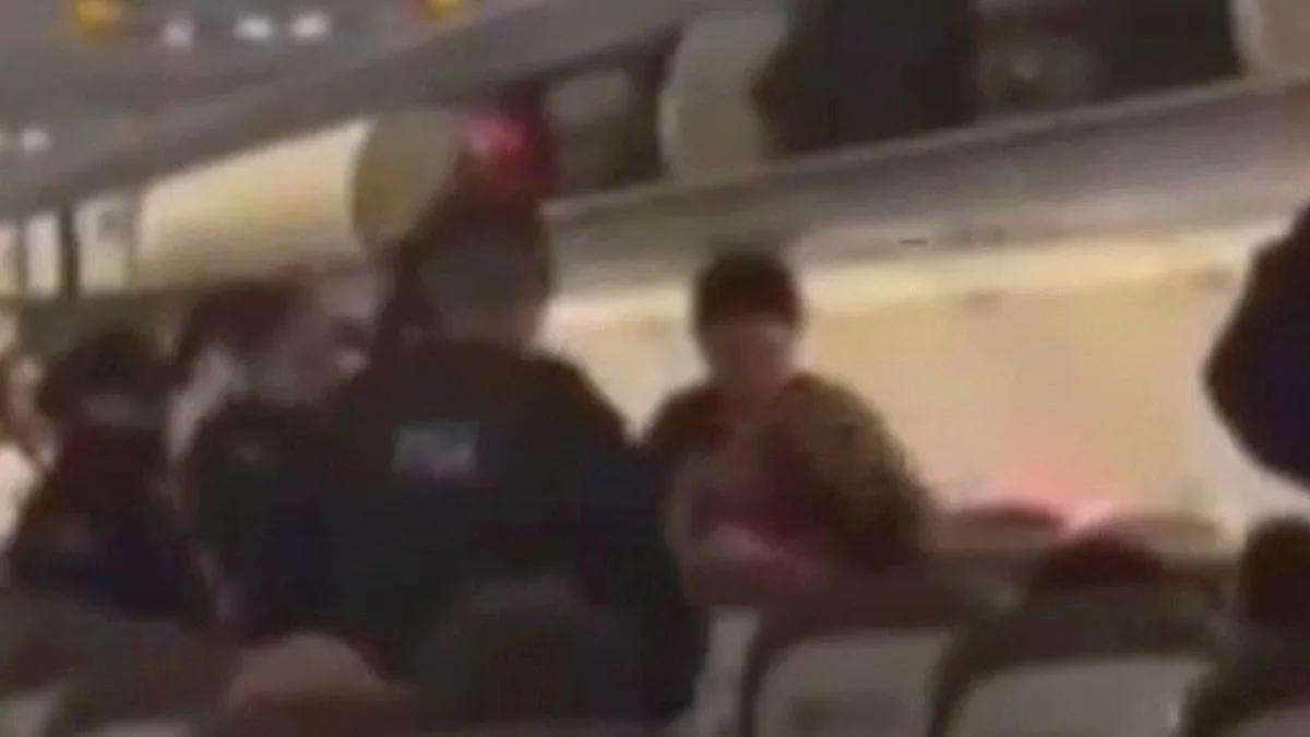 A passenger being escorted off a plane by police officers due to a baggage dispute, highlighting the need for improved air travel safety and customer service