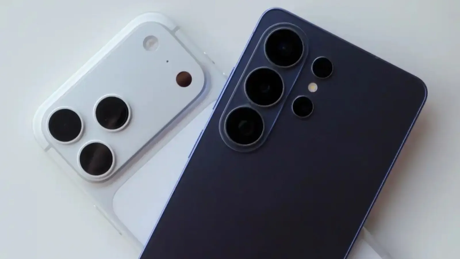 A close-up of a smartphone camera lens, with a blurred background of a cityscape in the UK, highlighting the focus on camera technology in the smartphone industry