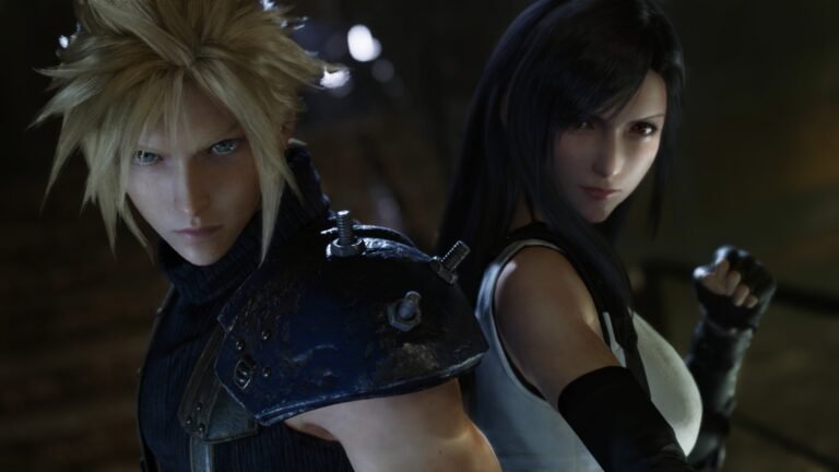 A screenshot of the emotional scene from Final Fantasy VII Remake Part 3, showcasing the game's stunning visuals and faithful recreation of the original moment, with a focus on the primary keyword, Final Fantasy VII Remake