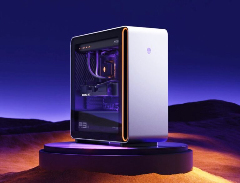 The Alienware Area-51 gaming tower with AMD Ryzen 9 9950X3D and GeForce RTX 5090, featuring a sleek and stylish design with stunning visuals and powerful performance, perfect for gaming and multimedia applications