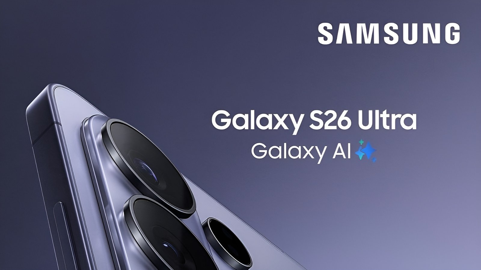 The Samsung Galaxy S26 Ultra's official promotional poster, featuring the device's primary colour option, purple, and its advanced camera system, with multiple lenses and sensors, giving a glimpse into its capabilities and sleek design, with the primary keyword Samsung Galaxy S26 Ultra