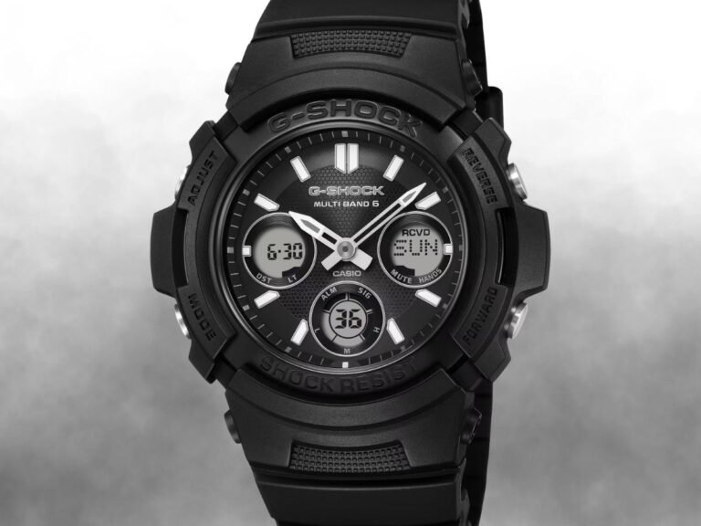 The Casio G-Shock Fire Package AWG-M100FP-1A1 and GW-2320FP-1A1 watches, featuring a sleek and minimal design with special packaging, perfect for watch enthusiasts who value style and functionality, with primary keyword Casio G-Shock